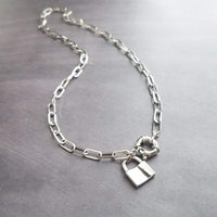 Oval Chain Necklace - stainless steel paperclip necklace, chunky chain, front clasp, large front clasp, sailor clasp, padlock necklace, lock - Constant Baubling