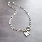 Oval Chain Necklace - stainless steel paperclip necklace, chunky chain, front clasp, large front clasp, sailor clasp, padlock necklace, lock - Constant Baubling