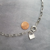 Oval Chain Necklace - stainless steel paperclip necklace, chunky chain, front clasp, large front clasp, sailor clasp, padlock necklace, lock - Constant Baubling