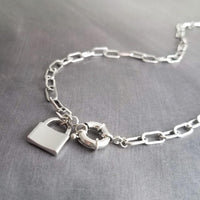 Oval Chain Necklace - stainless steel paperclip necklace, chunky chain, front clasp, large front clasp, sailor clasp, padlock necklace, lock - Constant Baubling