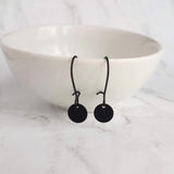 Black Disk Earrings - matte black earring, small disk earring, black leverback, all black earring, circle charm earring, small round disk - Constant Baubling