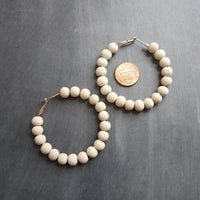 Wood Bead Hoop Earrings, small gold hoop, summer earrings, beaded hoops, wooden bead earring, natural wood beads, small hoops, boho hoops - Constant Baubling
