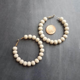 Wood Bead Hoop Earrings, large gold hoop, summer earrings, beaded hoops, wooden bead earring, natural wood beads, large hoops, bold silver - Constant Baubling