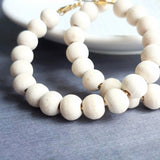 Wood Bead Hoop Earrings, large gold hoop, summer earrings, beaded hoops, wooden bead earring, natural wood beads, large hoops, bold silver - Constant Baubling