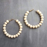 Wood Bead Hoop Earrings, large gold hoop, summer earrings, beaded hoops, wooden bead earring, natural wood beads, large hoops, bold silver - Constant Baubling