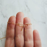 Gold Bow Necklace - 14K gold filled necklace, small bow necklace, bow pendant, wire bow necklace, little bow necklace, bow charm, simple bow - Constant Baubling