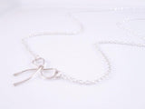 Sterling Silver Bow Necklace, silver ribbon necklace, wire bow necklace, bow pendant, sterling silver chain, delicate necklace, dainty charm - Constant Baubling