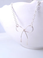 Sterling Silver Bow Necklace, silver ribbon necklace, wire bow necklace, bow pendant, sterling silver chain, delicate necklace, dainty charm - Constant Baubling