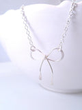 Sterling Silver Bow Necklace, silver ribbon necklace, wire bow necklace, bow pendant, sterling silver chain, delicate necklace, dainty charm - Constant Baubling
