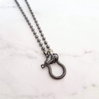 Gunmetal Ball Chain - black ball chain, shackle clasp, black ball necklace, front clasp necklace, gunmetal necklace, silvery black chain - Constant Baubling