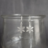 Silver Snowflake Earrings, snow jewelry, tiny silver snowflake earring, Christmas gift for her, simple snowflake earring, delicate snowflake - Constant Baubling