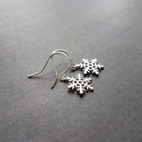 Silver Snowflake Earrings, snow jewelry, tiny silver snowflake earring, Christmas gift for her, simple snowflake earring, delicate snowflake - Constant Baubling