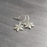 Silver Snowflake Earrings, snow jewelry, tiny silver snowflake earring, Christmas gift for her, simple snowflake earring, delicate snowflake - Constant Baubling