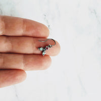 Tiny Silver Drop Earrings, Swarovski crystals, vintage earring, small leaf earring, holiday earring, holly leaves, antique silver, delicate - Constant Baubling