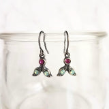 Tiny Silver Drop Earrings, Swarovski crystals, vintage earring, small leaf earring, holiday earring, holly leaves, antique silver, delicate - Constant Baubling