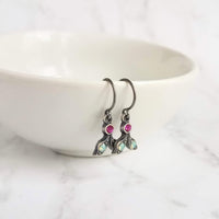 Tiny Silver Drop Earrings, Swarovski crystals, vintage earring, small leaf earring, holiday earring, holly leaves, antique silver, delicate - Constant Baubling
