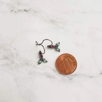 Tiny Silver Drop Earrings, Swarovski crystals, vintage earring, small leaf earring, holiday earring, holly leaves, antique silver, delicate - Constant Baubling