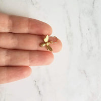 Gold Bee Earring, small brass bumblebee, bumblebee earring, bee dangle, gold bumblebee, SOLID GOLD hook opt, little gold honey bee earring - Constant Baubling