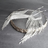 Silver Chain Earrings - long chain fringe, snake chain, chain tassel, v shape chandelier, silver chain earring, long chain tassel, bold 6" - Constant Baubling