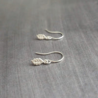 Tiny Silver Leaf Earrings - small leaf earring, silver leaf earring, mini leaf earring, tiny dangle earring, little silver leaf earring - Constant Baubling