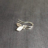 Tiny Silver Leaf Earrings - small leaf earring, silver leaf earring, mini leaf earring, tiny dangle earring, little silver leaf earring - Constant Baubling