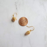 Gold Pine Cone Earrings, small pinecone earring, little pine cone, fall earring, autumn earring, matte gold harvest earring, nature earring - Constant Baubling