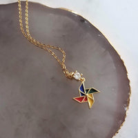 Pinwheel Necklace - gold pinwheel pendant, pinwheel charm, windmill necklace, windmill charm, colorful pinwheel, small pinwheel, tiny charm - Constant Baubling