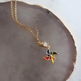 Pinwheel Necklace - gold pinwheel pendant, pinwheel charm, windmill necklace, windmill charm, colorful pinwheel, small pinwheel, tiny charm - Constant Baubling
