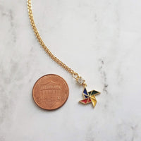 Pinwheel Necklace - gold pinwheel pendant, pinwheel charm, windmill necklace, windmill charm, colorful pinwheel, small pinwheel, tiny charm - Constant Baubling