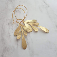 Big Leaf Earrings - gold leaf earring, 3 inch earring, large gold earring, big earring, large lightweight earring, gold leaf hoop earring - Constant Baubling