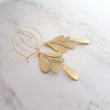 Big Leaf Earrings - gold leaf earring, 3 inch earring, large gold earring, big earring, large lightweight earring, gold leaf hoop earring - Constant Baubling