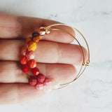 Beaded Hoop Earrings - red pink beads, large gold hoops, summer earring, tropical earring, bold earring, colorful hoop earring, bright color - Constant Baubling