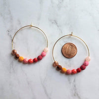 Beaded Hoop Earrings - red pink beads, large gold hoops, summer earring, tropical earring, bold earring, colorful hoop earring, bright color - Constant Baubling