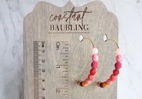 Beaded Hoop Earrings - large gold hoop, summer earring, tropical earring, chunky bead earring, bright colorful earring, red pink brown beads - Constant Baubling