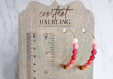 Beaded Hoop Earrings - large gold hoop, summer earring, tropical earring, chunky bead earring, bright colorful earring, red pink brown beads - Constant Baubling