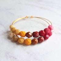 Beaded Hoop Earrings - large gold hoop, summer earring, tropical earring, chunky bead earring, bright colorful earring, red pink brown beads - Constant Baubling
