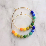 Chunky Bead Earrings - large gold hoop, summer earrings, beaded hoops, bright colorful earring, green blue yellow beads, tropical earrings - Constant Baubling