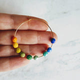 Chunky Bead Earrings - large gold hoop, summer earrings, beaded hoops, bright colorful earring, green blue yellow beads, tropical earrings - Constant Baubling