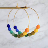 Chunky Bead Earrings - large gold hoop, summer earrings, beaded hoops, bright colorful earring, green blue yellow beads, tropical earrings - Constant Baubling