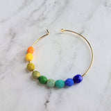 Chunky Bead Earrings - large gold hoop, summer earrings, beaded hoops, bright colorful earring, green blue yellow beads, tropical earrings - Constant Baubling