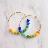 Chunky Bead Earrings - large gold hoop, summer earrings, beaded hoops, bright colorful earring, green blue yellow beads, tropical earrings - Constant Baubling