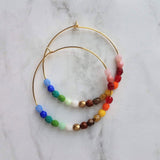 Rainbow Bead Earrings, large thin gold hoop, summer earring, beaded hoop, colorful earring, multicolor beads earring, rainbow earring, ombre - Constant Baubling