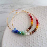 Rainbow Bead Earrings, large thin gold hoop, summer earring, beaded hoop, colorful earring, multicolor beads earring, rainbow earring, ombre - Constant Baubling