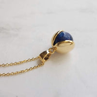 Lapis Lazuli Necklace - lapis pendant, gold chain, blue stone necklace, lapis lazuli pendant, spinning pendant charm, round stone ball - Constant Baubling