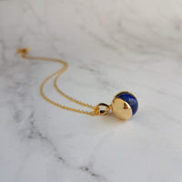 Lapis Lazuli Necklace - lapis pendant, gold chain, blue stone necklace, lapis lazuli pendant, spinning pendant charm, round stone ball - Constant Baubling