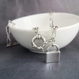 Oval Chain Necklace - stainless steel paperclip necklace, chunky chain, front clasp, large front clasp, sailor clasp, padlock necklace, lock - Constant Baubling