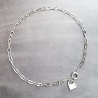 Oval Chain Necklace - stainless steel paperclip necklace, chunky chain, front clasp, large front clasp, sailor clasp, padlock necklace, lock - Constant Baubling