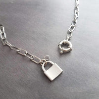 Oval Chain Necklace - stainless steel paperclip necklace, chunky chain, front clasp, large front clasp, sailor clasp, padlock necklace, lock - Constant Baubling