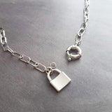 Oval Chain Necklace - stainless steel paperclip necklace, chunky chain, front clasp, large front clasp, sailor clasp, padlock necklace, lock - Constant Baubling