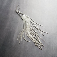 Silver Chain Fringe Earrings - silver tassel earring, chain dangle, v shape, thin chain fringe, chain tassel, 5.6 inch, extra long earring - Constant Baubling